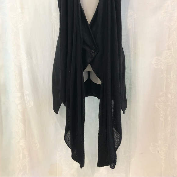 MASNADA Black Long Nubuck Leather & Linen Knit Waterfall Vest 6 $900 - Picture 2 of 7